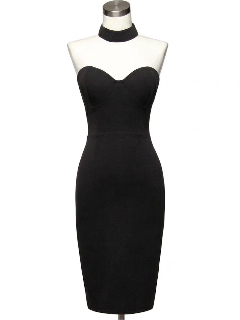 JLUXLABEL Black Strapless Sheath Dress with Choker